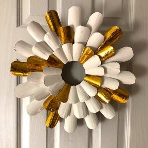 Boho white & gold wooden wreath